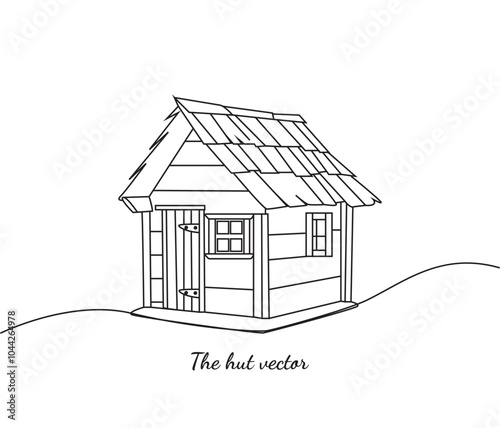 vector hand drawn the hut line art  illustration. coloring  page for kids and children.