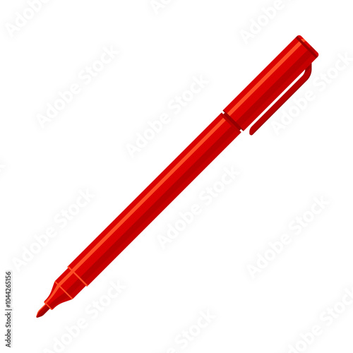 Red felt tip marker pen with caps off. Flat vector illustration isolated on white background. Art supply concept. Perfect for creative projects