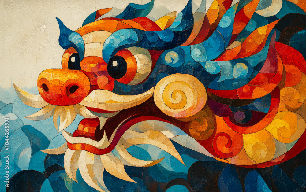 Fototapeta premium Chinese traditional mascot dragon cartoon illustration art background