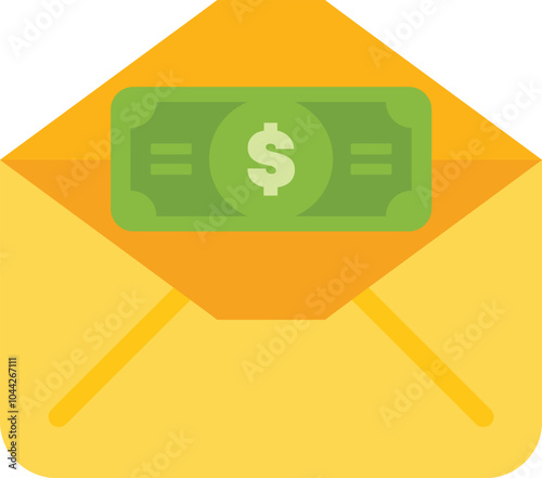 Yellow envelope containing a dollar bill, conveying concepts like payment, remittance, and online money transfer