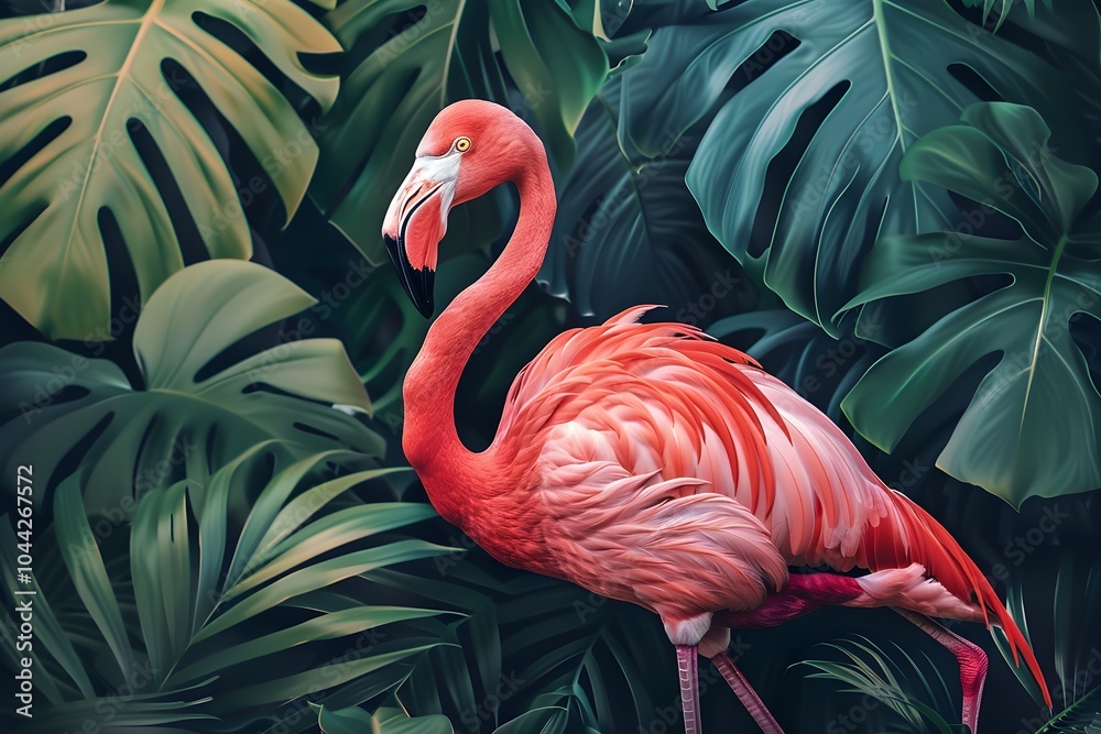 Obraz premium A flamingo standing in the middle of a jungle