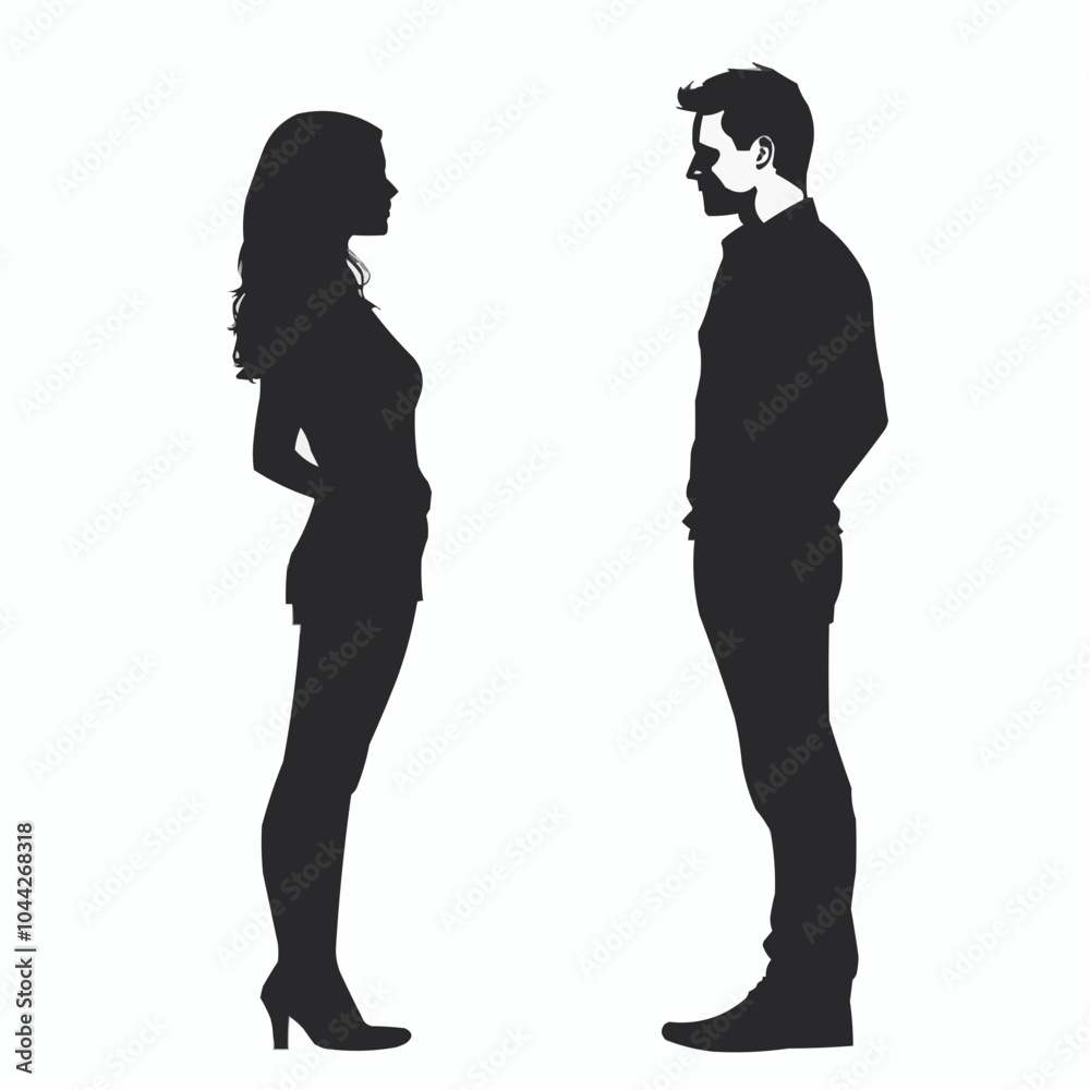 Silhouette of a man and woman facing each other, suggesting communication or connection. Silhouette of a man and woman facing each other, suggesting communication or connection.