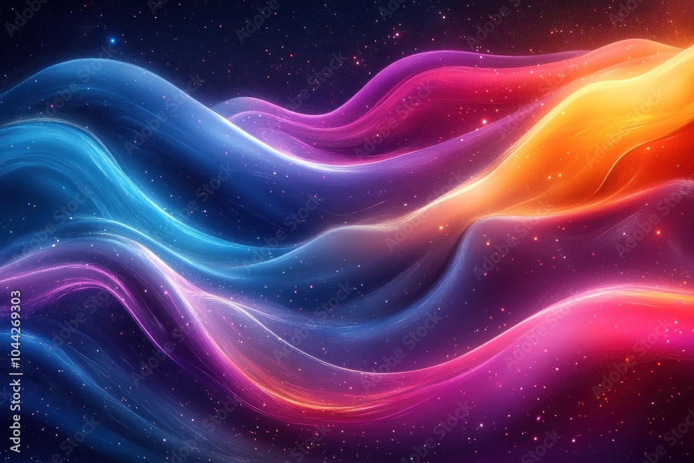 Abstract Colorful Waves and Stars in a Dark Sky Abstract Colorful Waves and Stars in a Dark Sky