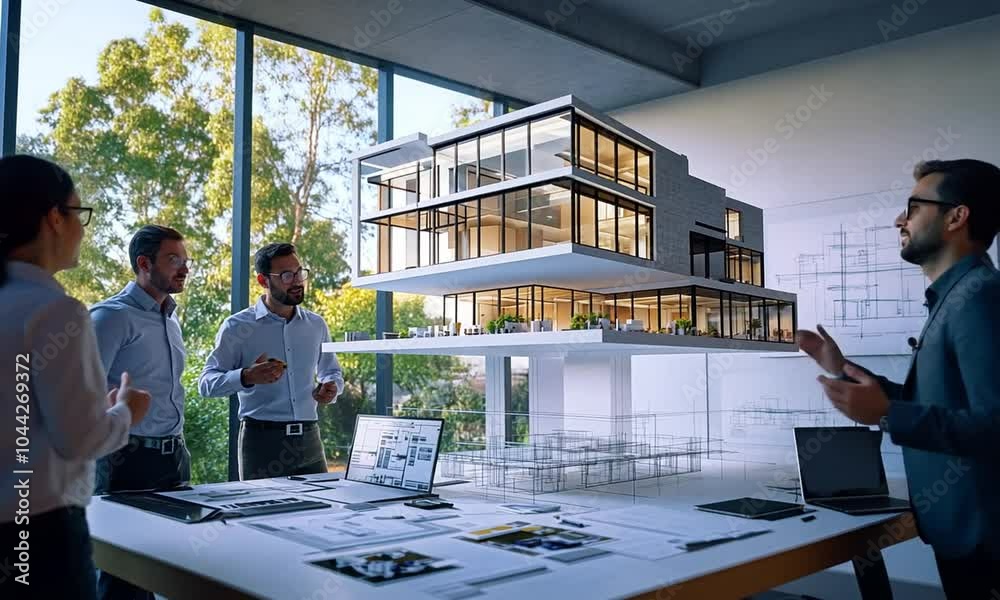 An Architect Presenting A 3d Model Of A Futuristic Building Design In A