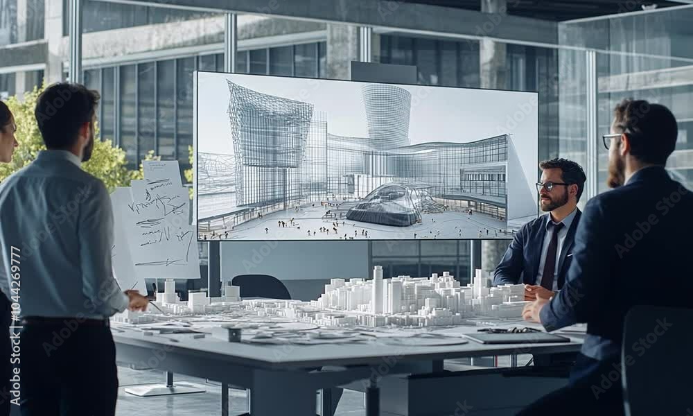 An Architect Presenting A 3d Model Of A Futuristic Building Design In A