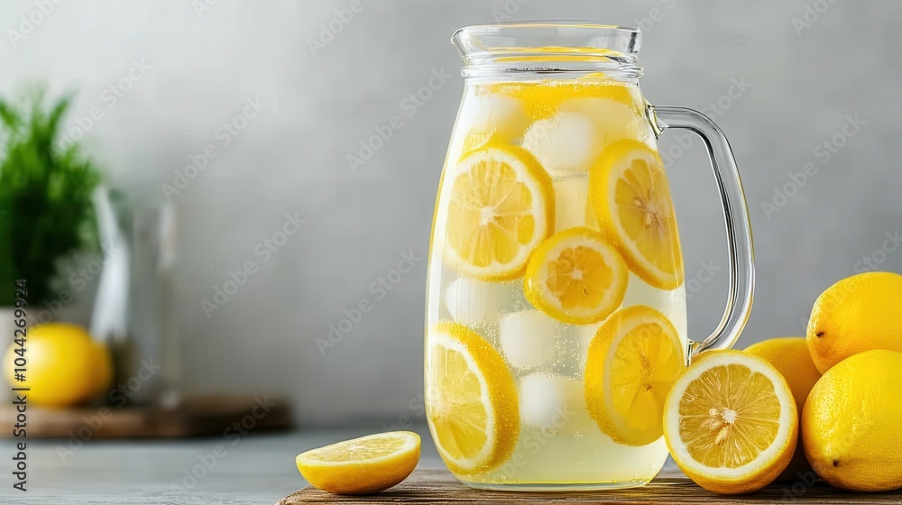 Fototapeta premium Refreshing Chilled Lemonade in a Glass Pitcher