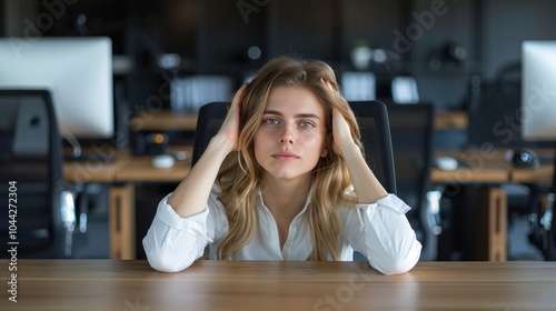 Office Relief: Businesswoman Taking a Stretch Break at her Desk