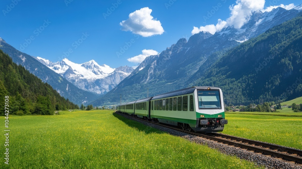 Scenic Electric Train Journey Through a Serene Valley Scenic Electric Train Journey Through a Serene Valley