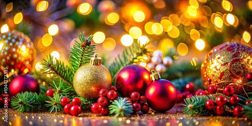 Bright Christmas Wallpaper with Macro Photography of Festive Ornaments and Glittering Lights