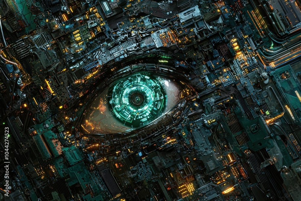 A Cybernetic Eye Embedded in a Complex Circuit Board A Cybernetic Eye Embedded in a Complex Circuit Board