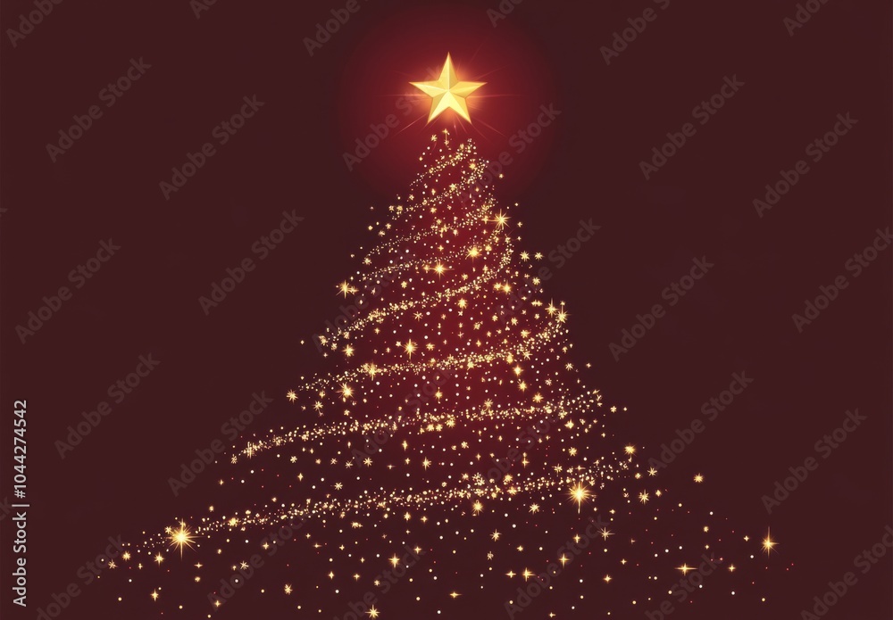 a Sparkling Christmas Tree with a Star on a Dark Red Background, Featuring Various Designs Such as Glowing Stars, White Dots on Burgundy, and Firework Shapes a Sparkling Christmas Tree with a Star on a Dark Red Background, Featuring Various Designs Such as Glowing Stars, White Dots on Burgundy, and Firework Shapes