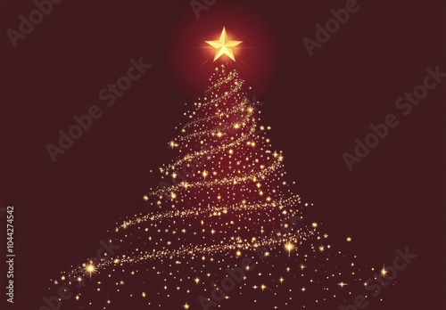 a Sparkling Christmas Tree with a Star on a Dark Red Background, Featuring Various Designs Such as Glowing Stars, White Dots on Burgundy, and Firework Shapes