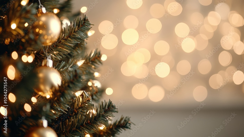 Softly Glowing Golden Lights on Christmas Tree Softly Glowing Golden Lights on Christmas Tree