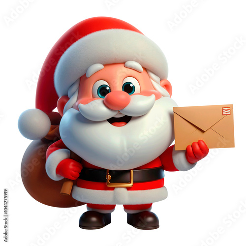 3D Cartoon render santa claus holding a envelope for christmas marketing photo