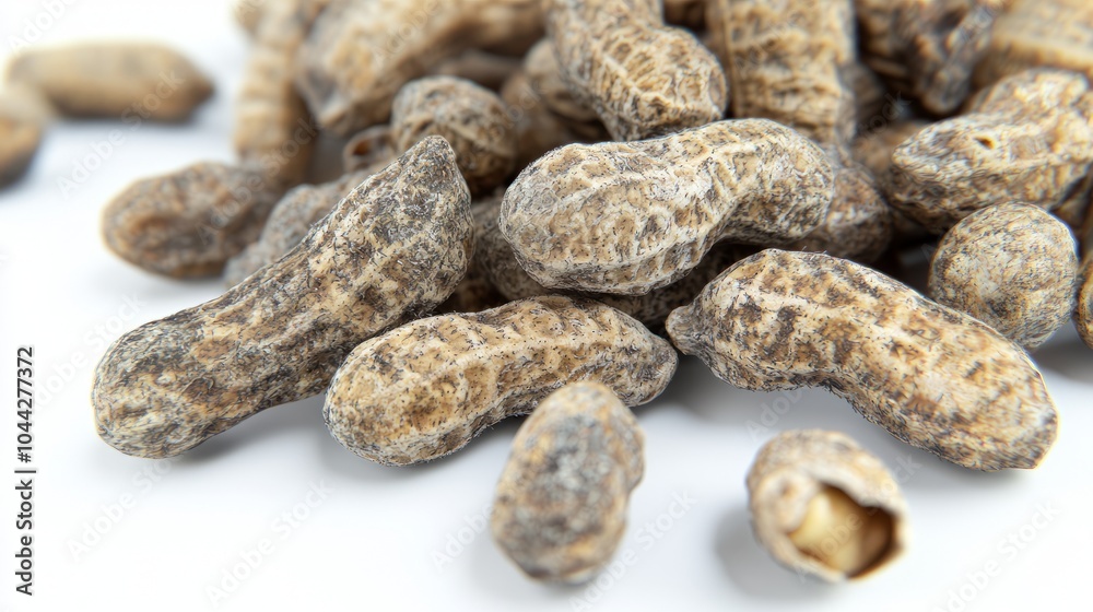 Close-up of raw peanuts in shells on a white background. Close-up of raw peanuts in shells on a white background.