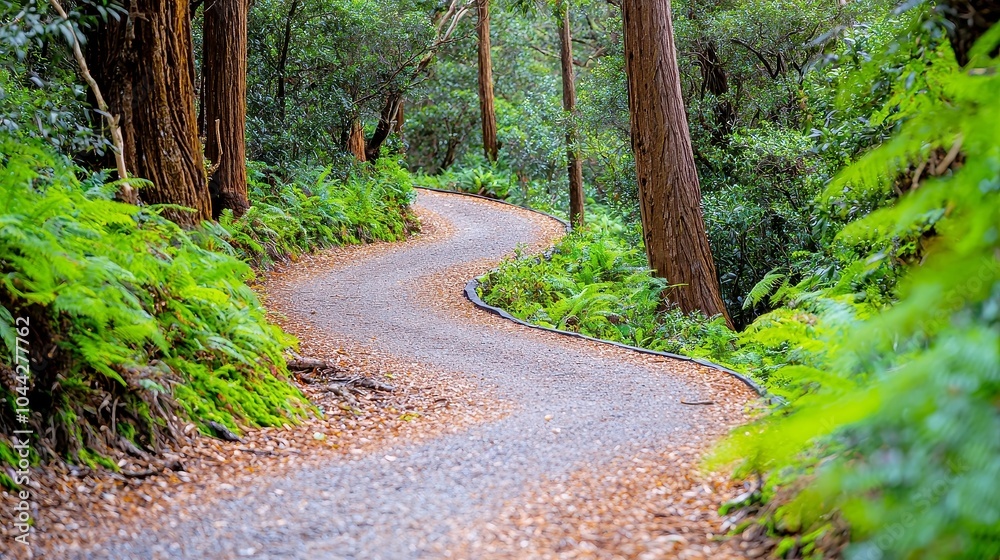 Obraz premium Majestic Redwood Canopy, towering trees of Otway National Park, Australia, sunlight filtering through lush foliage, serene atmosphere, inviting tranquility and natural beauty.