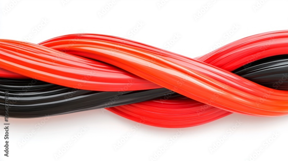 Intertwined black and red abstract ribbons on a white background. Intertwined black and red abstract ribbons on a white background.