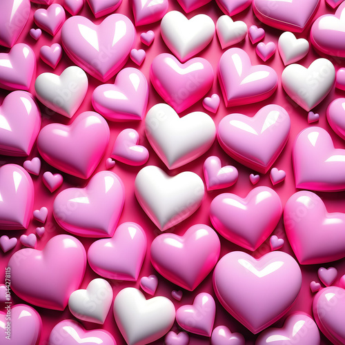 Vibrant 3D pink heart pattern, perfect for Valentine’s Day backgrounds and love-themed designs.Romantic heart texture, adding charm and affection to any Valentine’s or wedding project.