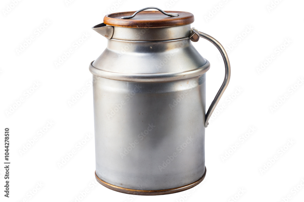 Metal milk can with wooden lid, isolated on transparent or white background. Metal milk can with wooden lid, isolated on transparent or white background.