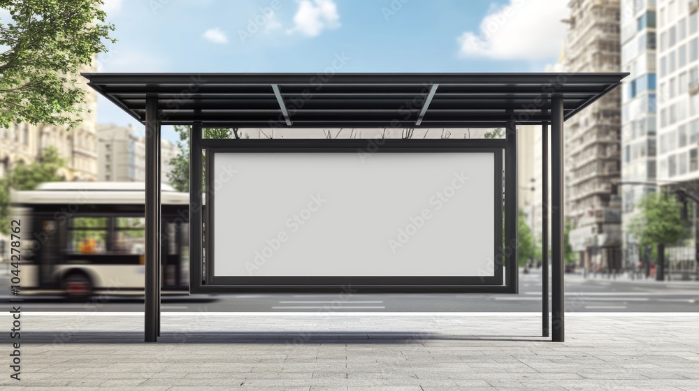 Blank Bus Shelter Billboard in Urban Setting Blank Bus Shelter Billboard in Urban Setting