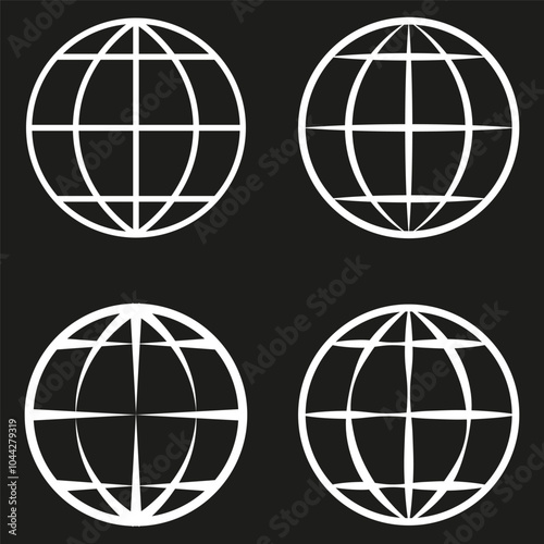 Globe icon. Geometric earth symbol. Global sphere design. White and black vector.