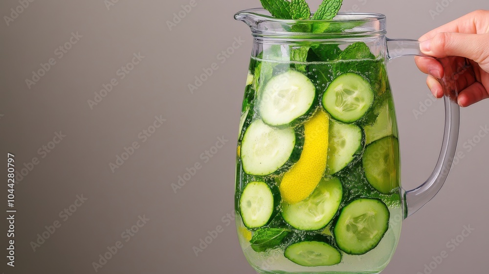 Refreshing Cucumber Mint Water in Clear Pitcher