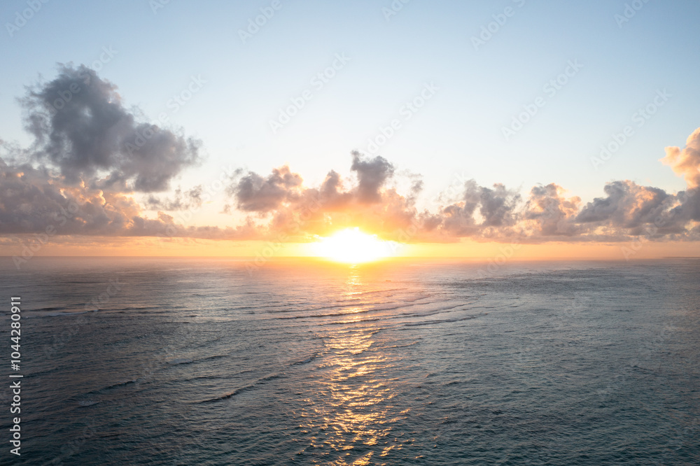Obraz premium Aerial View of the Sunrise Over the Ocean in the Domincan Republic Punta Cana