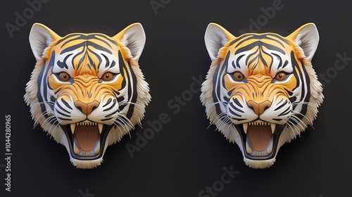 Minimalistic 3D application icon featuring a large tiger head in a bold and striking design. The tiger's head is prominently featured with clean lines and simplified forms,  photo