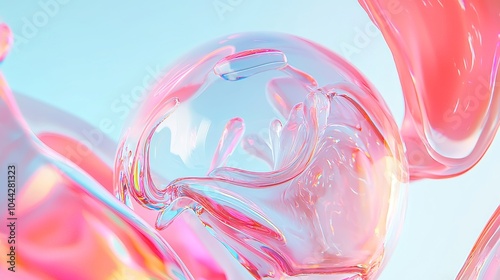 Abstract dispersion glass sphere, futuristic liquid shape with rainbow hues, animated seamless 3D video featuring holographic spectrum colors and an iridescent concept.
