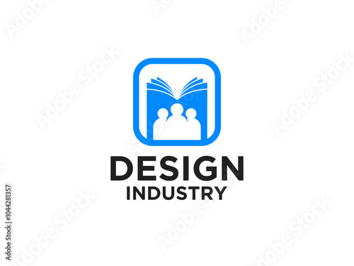 Education Logo. Blue Circle Shape with Negative Space Book Icon inside Combined with Human Icon isolated on White Background. 