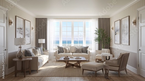 Coastal Beach Modern living room with a coastal view.