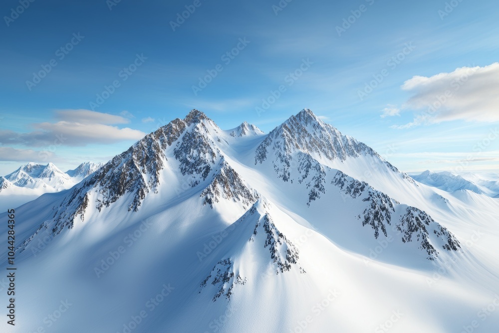 Obraz premium A snowy mountain range with a clear blue sky above