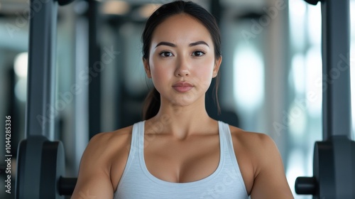 Focused Woman Exercising on Gym Machine