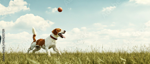 Brittany Spaniel Dog Happily Retrieving A Ball During Playtime in the Park