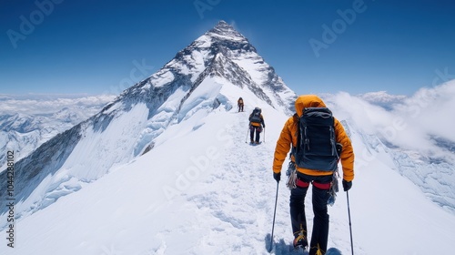 Climbers Ascend the North Face of Mount Everest