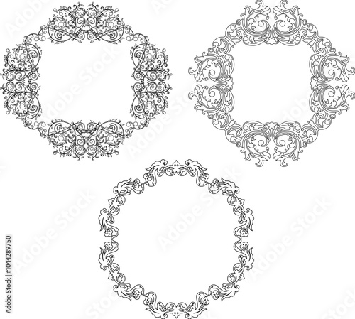 Intricate Victorian Floral Frame Vector Set, Ornate Decorative Borders for Invitations, Scrapbooking, and Art Projects