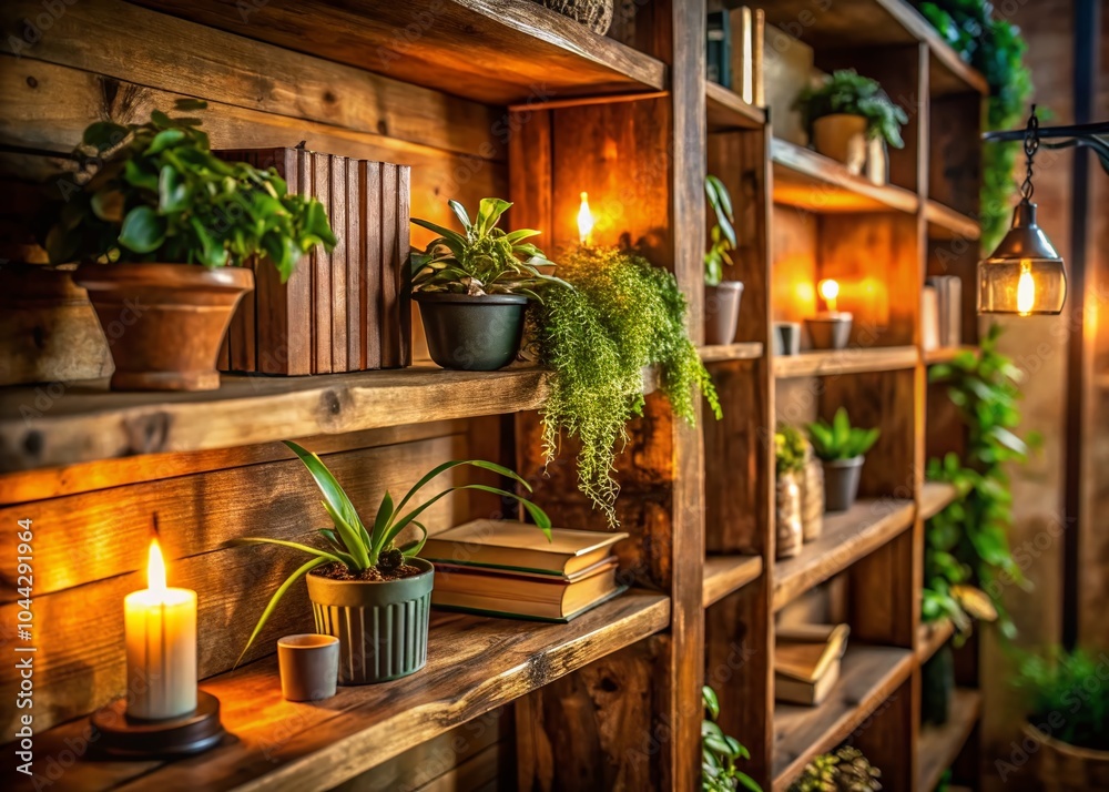High Dynamic Range Wood Shelf with Blurred Background for Home Decor Inspiration