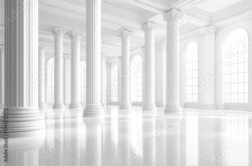 Vector Illustration of a White, Empty Room with Large Columns, Showcasing Modern Interior Design for an Office or Industrial Building