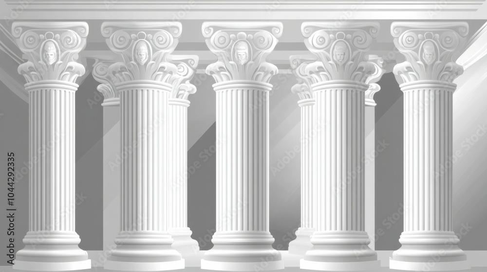 Obraz premium Vector Illustration of a White, Empty Room with Large Columns, Showcasing Modern Interior Design for an Office or Industrial Building