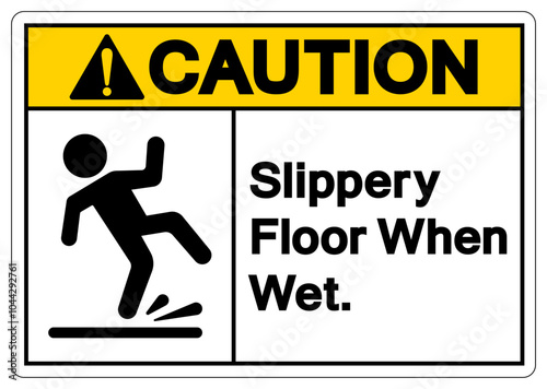 Caution Slippery Floor When Wet Symbol Sign,Vector Illustration, Isolate On White Background Label. EPS10