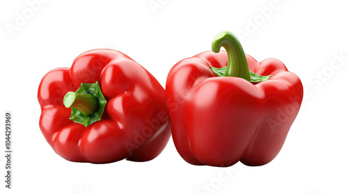 Three colorful bell peppers in red, yellow, and green isolated on a white background