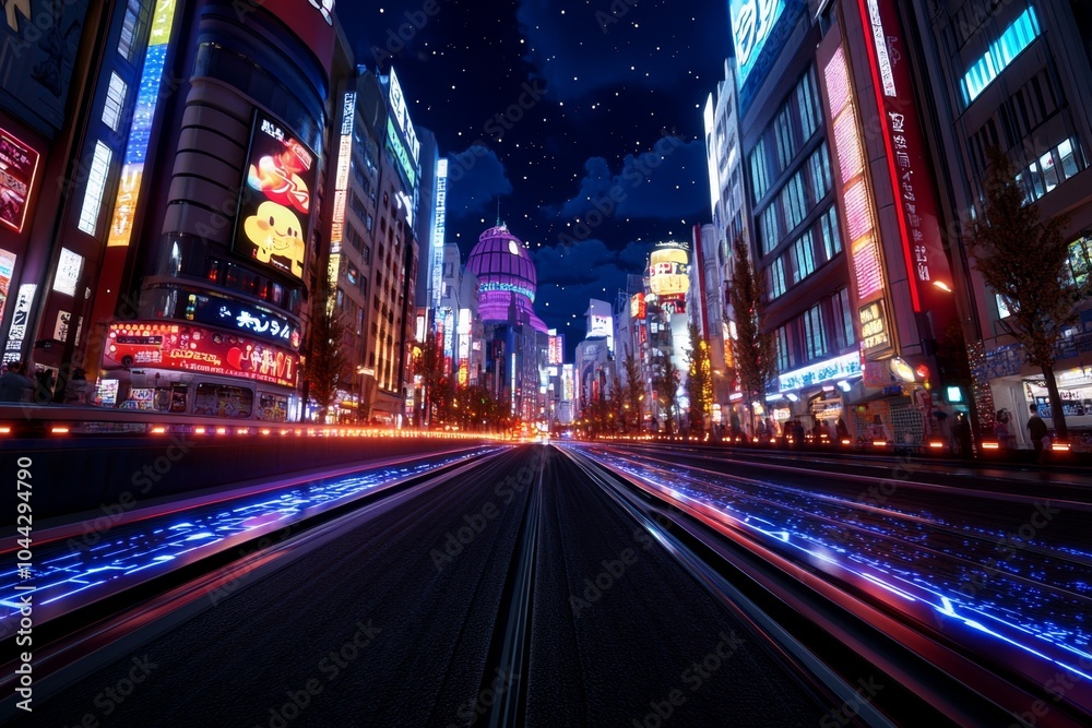 Futuristic city where technology brings happiness, with glowing buildings and digital displays showing the good things technology can provide Futuristic city where technology brings happiness, with glowing buildings and digital displays showing the good things technology can provide