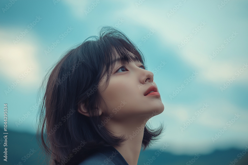 Young Woman Looking Up at the Sky Portrait Photography Young Woman Looking Up at the Sky Portrait Photography