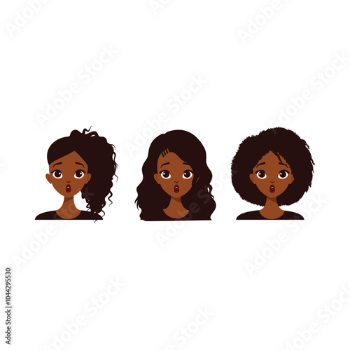 Cartoon Female Character Set with Different Hairstyles Illustration