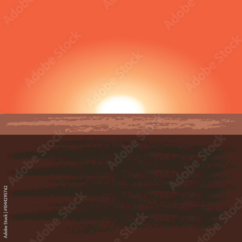 Minimalist Sunset Over Ocean Horizon with Warm Orange Sky