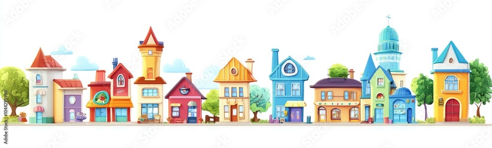 Fototapeta premium Playful Cartoon Town with Colorful Buildings