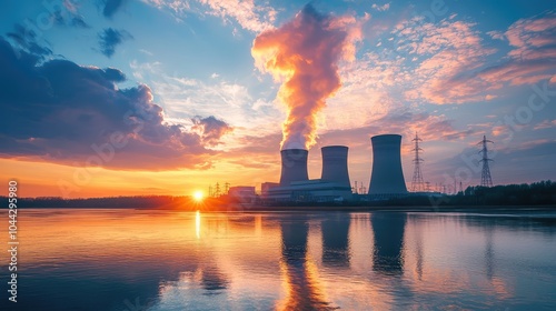 Stunning Sunset Over Power Plant Reflection