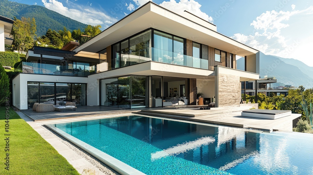 Fototapeta premium Modern Multi-Level Villa with Large Open Spaces