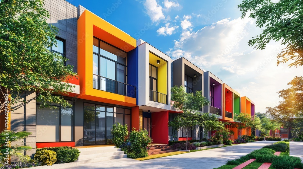 Obraz premium Colorful Modern Townhouse with Stylish Gutters