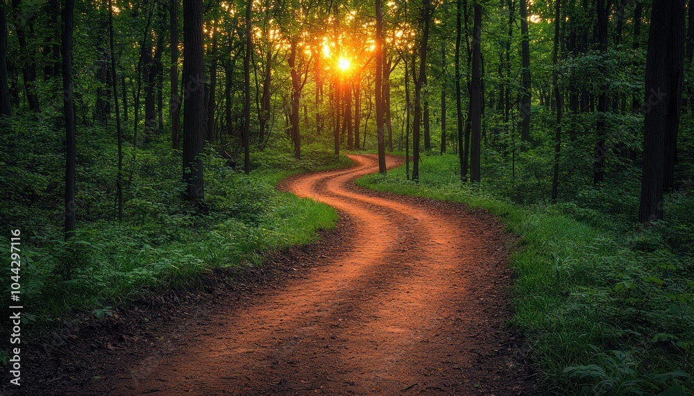 Obraz premium Winding Dirt Path Through Sunlit Forest